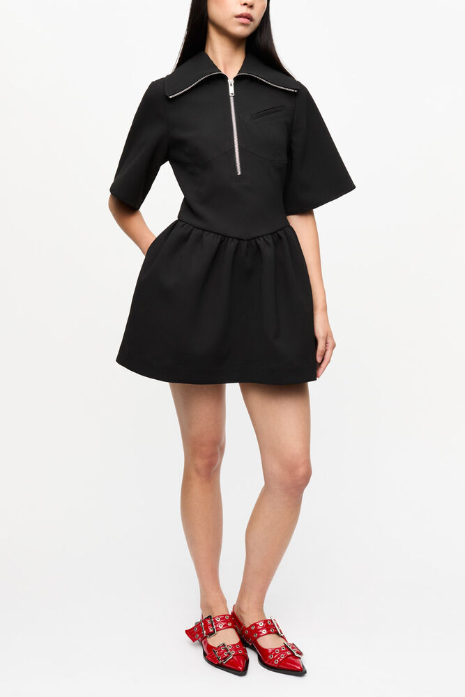 Black Bonded Crepe Mini Dress, Black