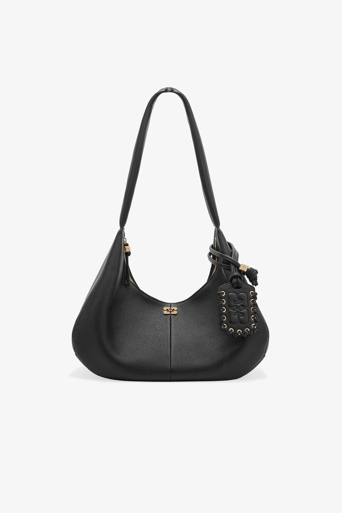 Svart kornig medium hoboväska, Black