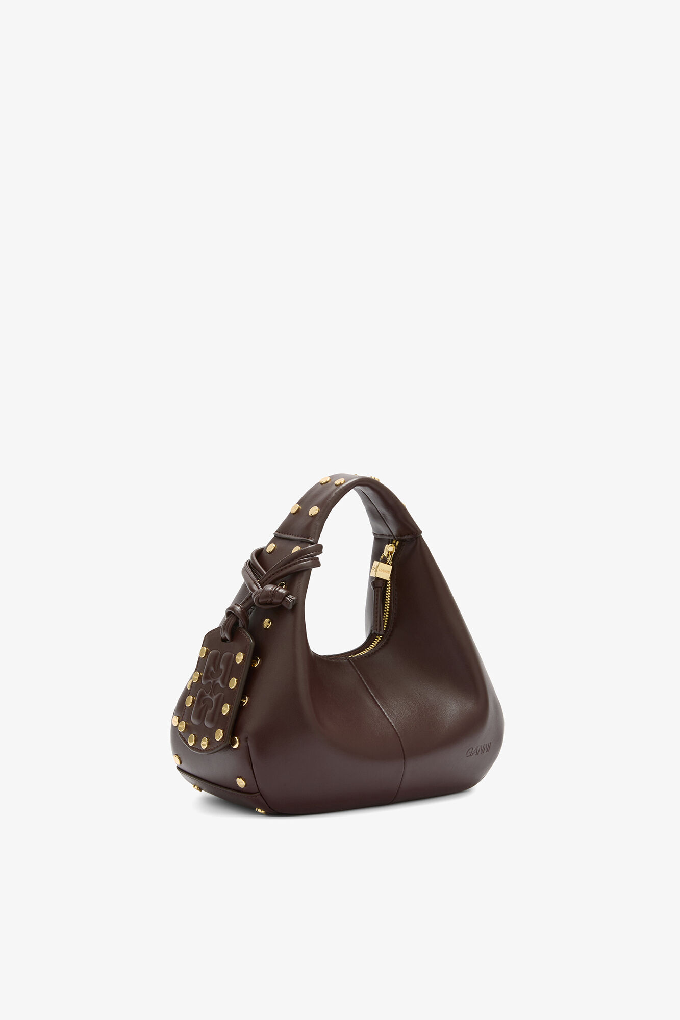スタッズ ミニ ホーボーバッグ ブラウン, Recycled Leather, in colour Chicory Coffee - 2 - GANNI