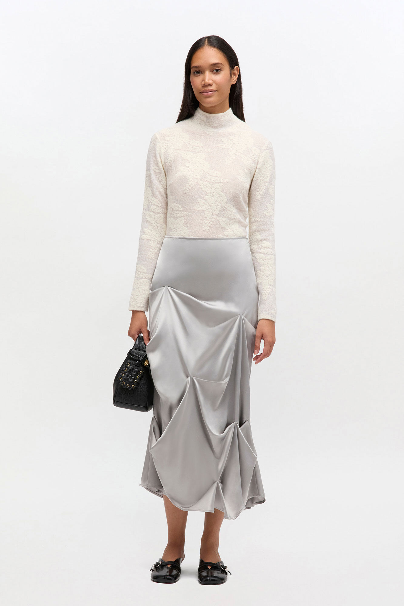 Grey Draped Skirt, Viscose, in colour Mirage Gray - 1 - GANNI