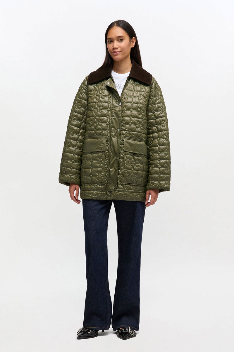 Shiny Quilt Midi Jacket, in colour Kalamata - 1 - GANNI