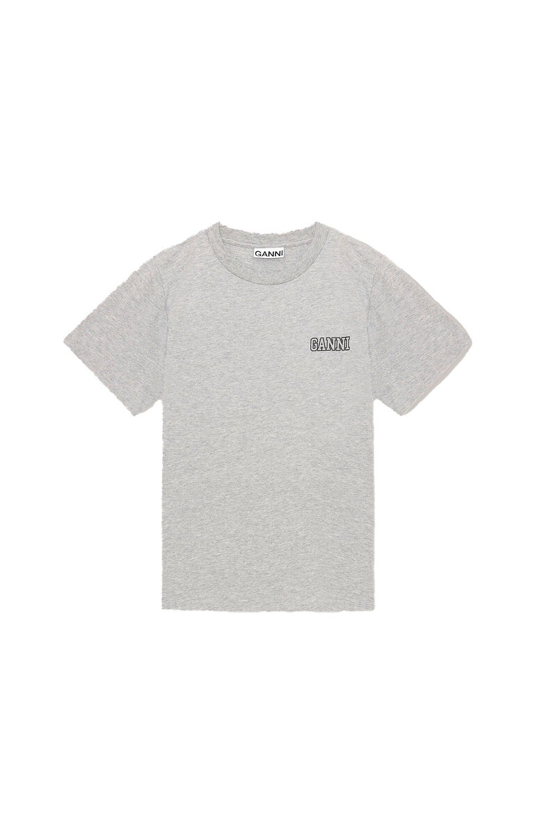 Ganni Software Lightweight Long-sleeve Tee, Cotton, in colour Paloma Melange - 1 - GANNI