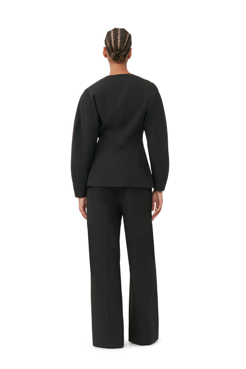 Schwarzer, taillierter Melange-Blazer mit Drapierung, Elastane, in colour Black - 4 - GANNI