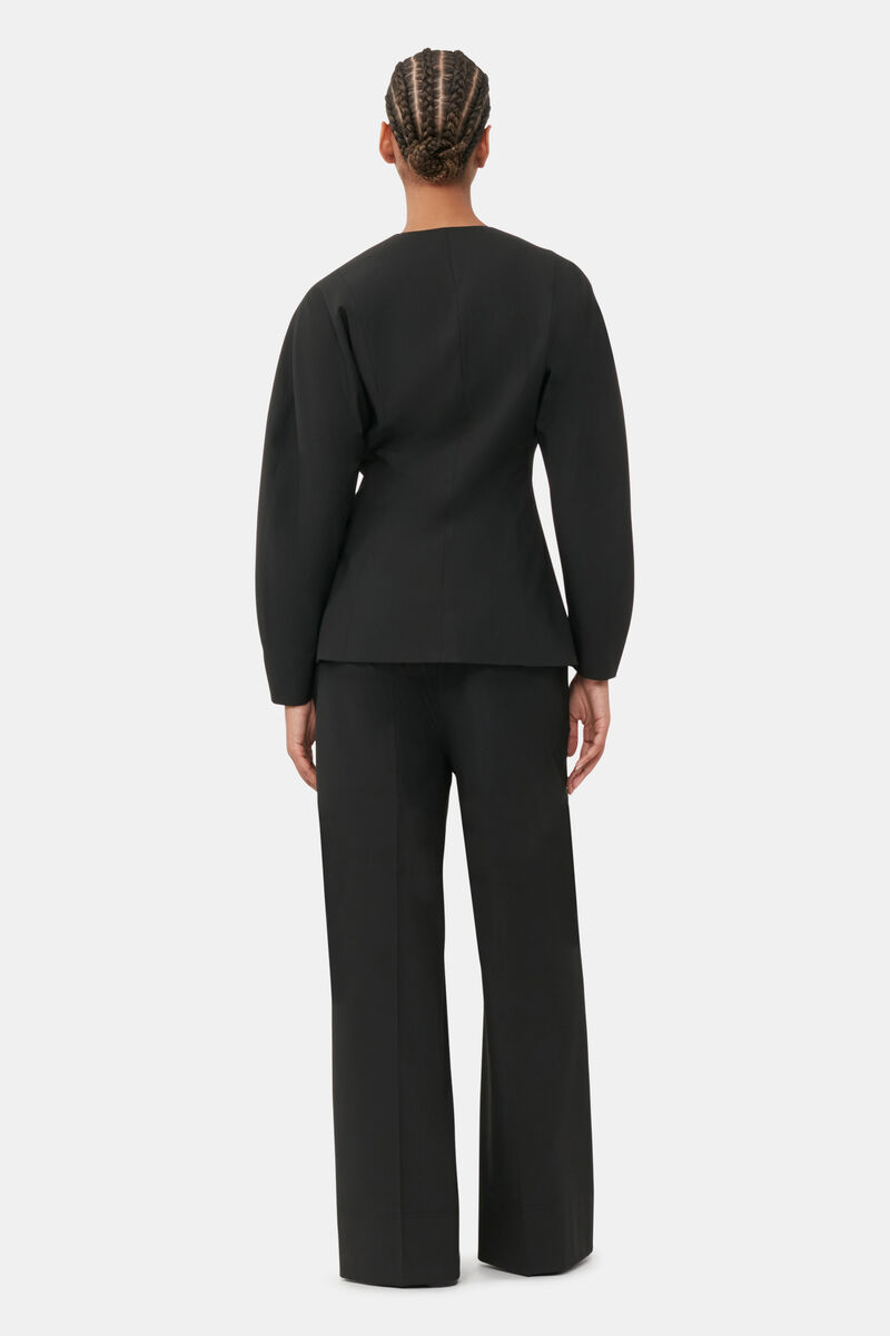 Black Schwarzer, taillierter Melange-Blazer mit Drapierung | GANNI DE