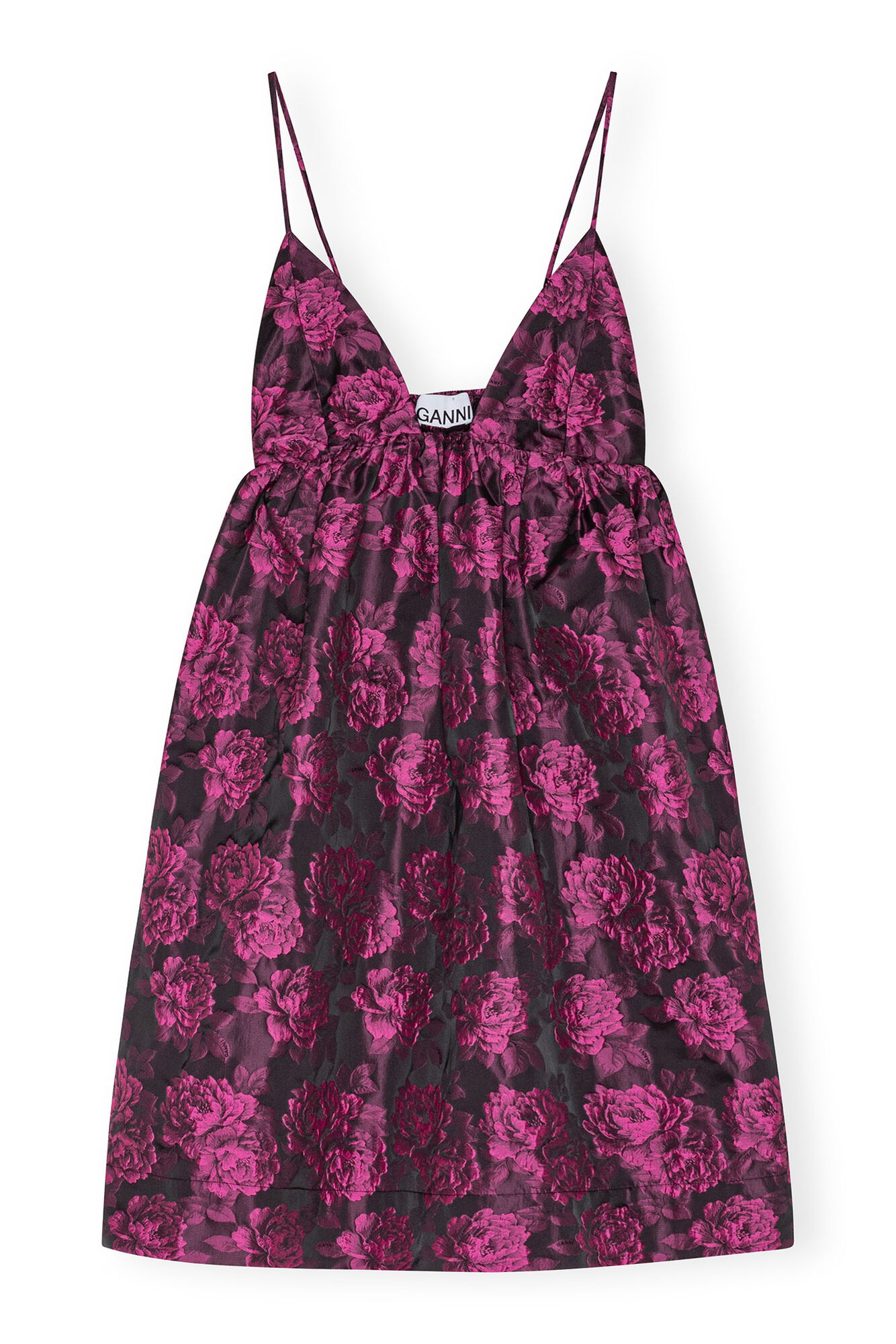 Cone Flower Pink Botanical Jacquard Mini Strap Dress | GANNI IT