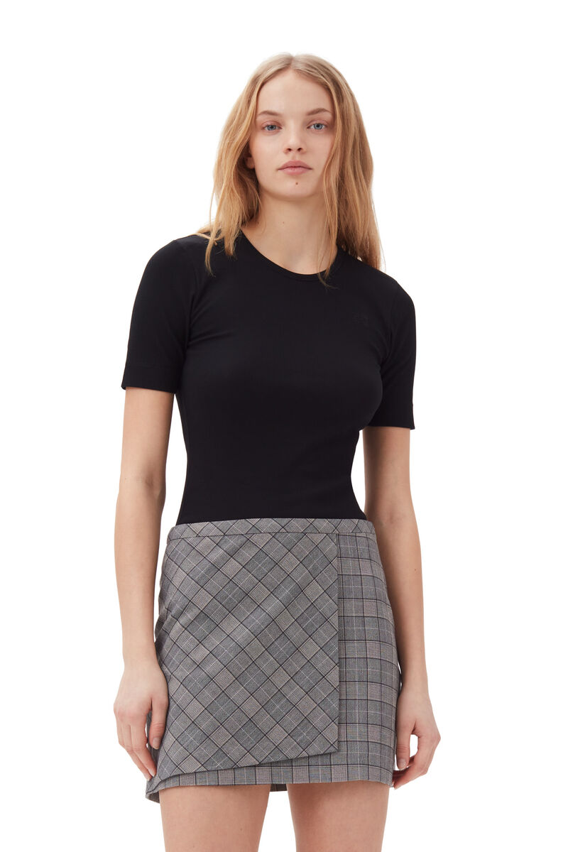 Checkered Mini Skirt, Elastane, in colour Frost Gray - 2 - GANNI
