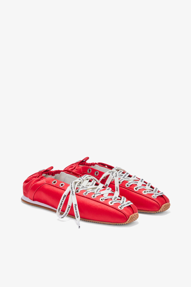 Sporty Ballerina in Red Satin, Recycled Polyester, in colour Goji Berry - 2 - GANNI