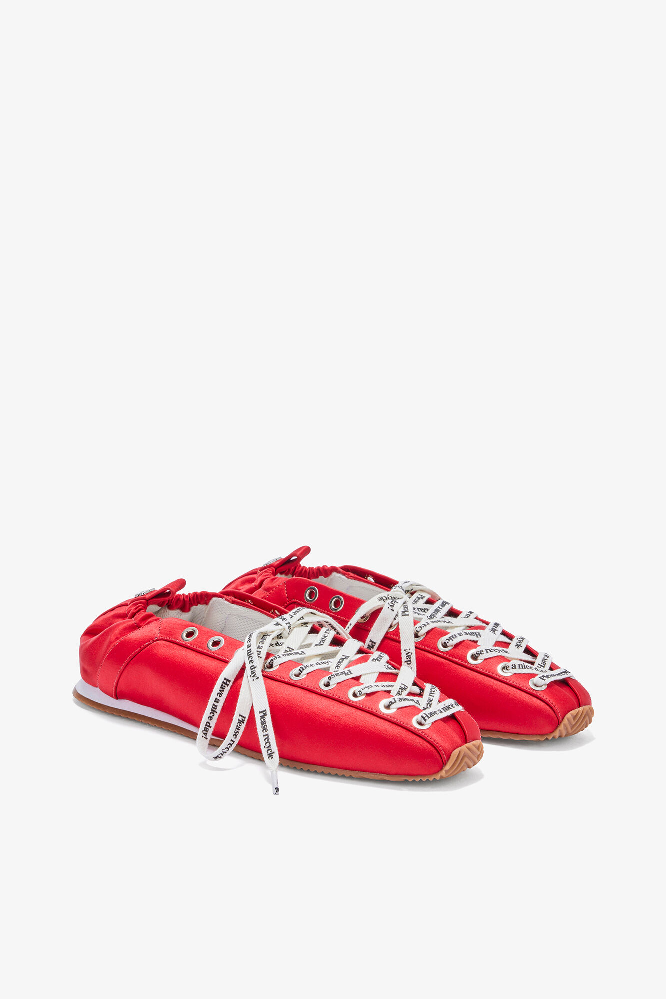 Sporty Ballerina in Red Satin, Recycled Polyester, in colour Goji Berry - 2 - GANNI