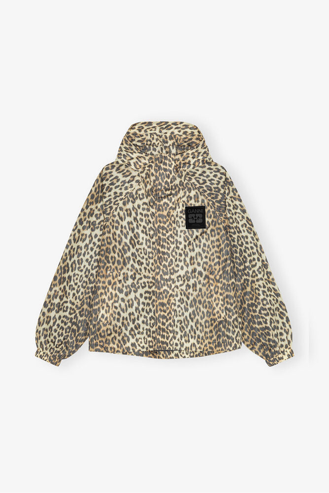 Leopard Print Nylon Jacket, Almond Milk
