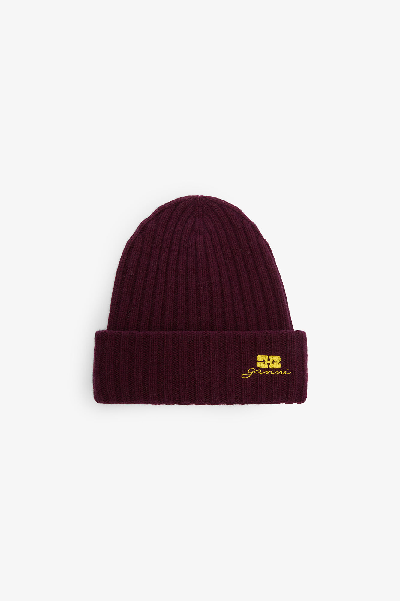 Burgunderrote Wollstrickm&uuml;tze, Wool, in colour Burgundy - 1 - GANNI