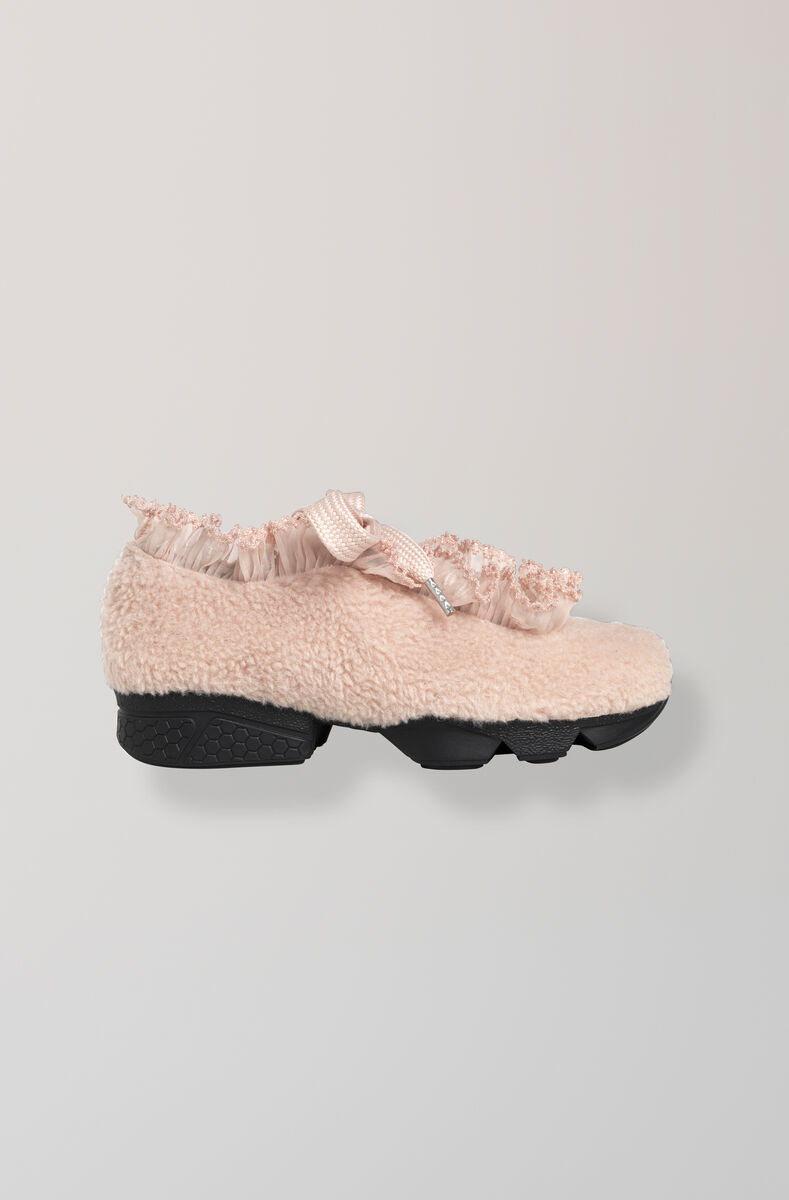 Fergus Seashell Sneakers, Faux Fur, in colour Cloud Pink - 1 - GANNI