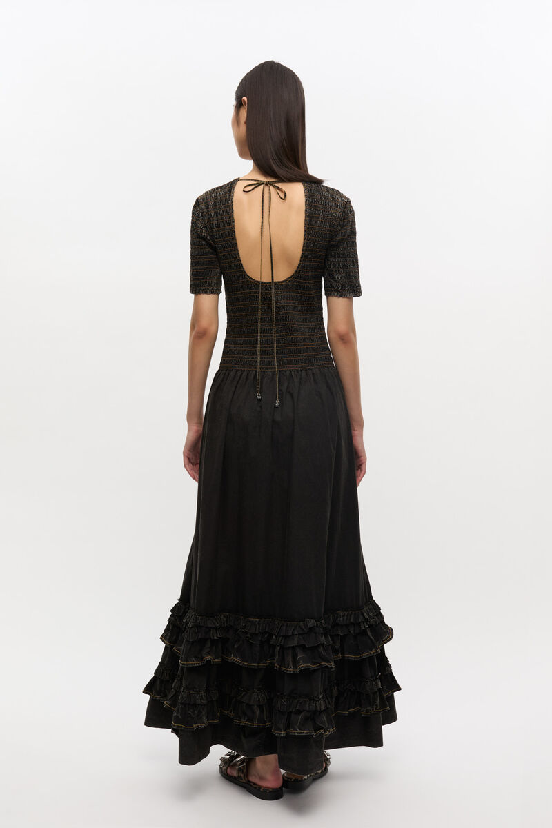 Schwarzes gewaschenes gesmoktes Kleid, Cotton, in colour Black - 2 - GANNI