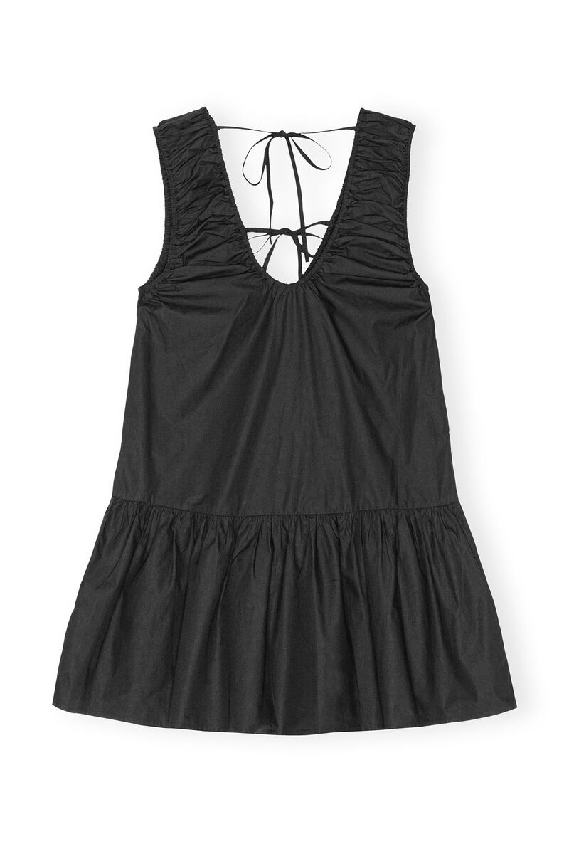Black Cotton Poplin Mini Dress, Cotton, in colour Black - 2 - GANNI