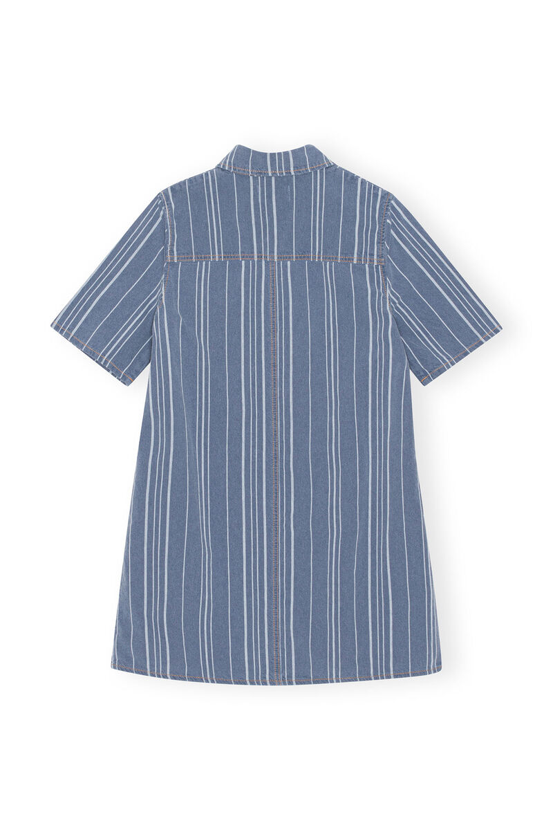 Light Stripe Denim Mini Dress, Cotton, in colour Mid Blue Stone - 2 - GANNI