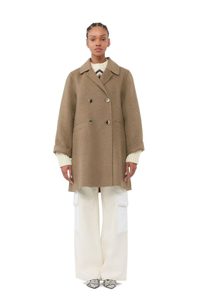 Brown Wool Midi Jacket, Petrified Oak