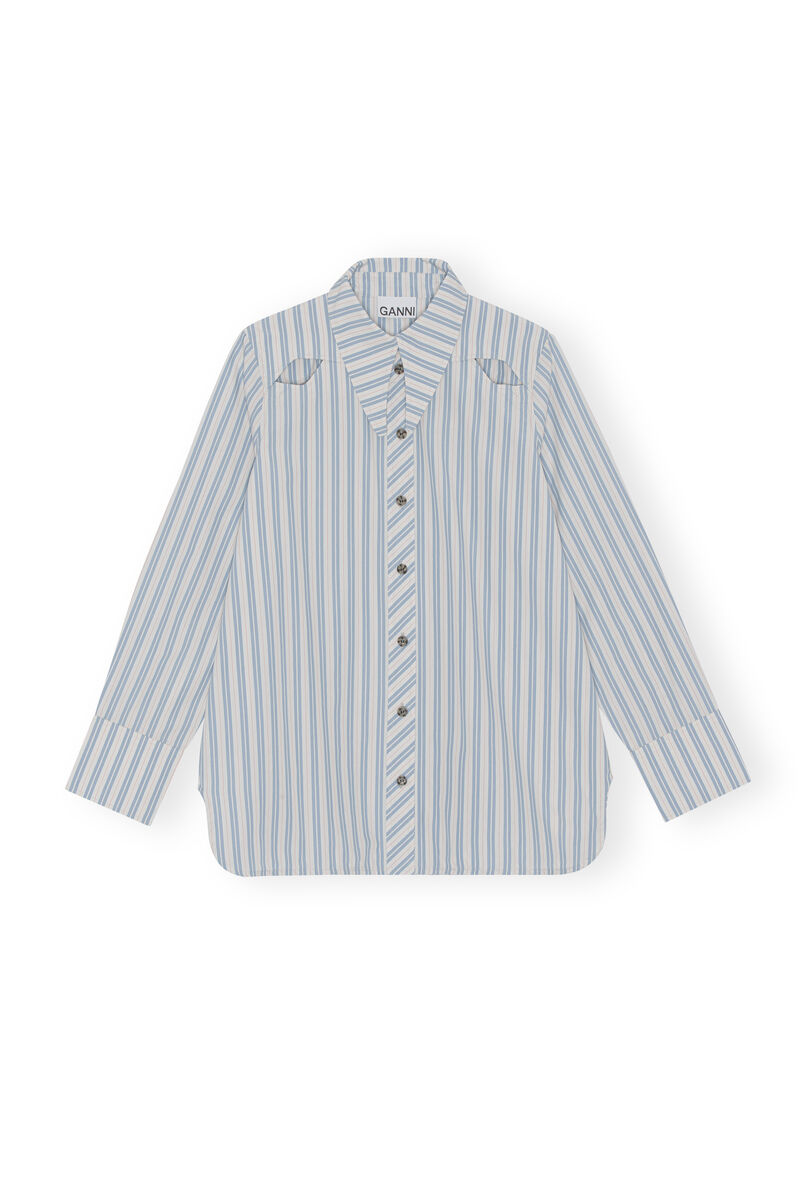 Cutout Shirt, Cotton, in colour Forever Blue - 1 - GANNI