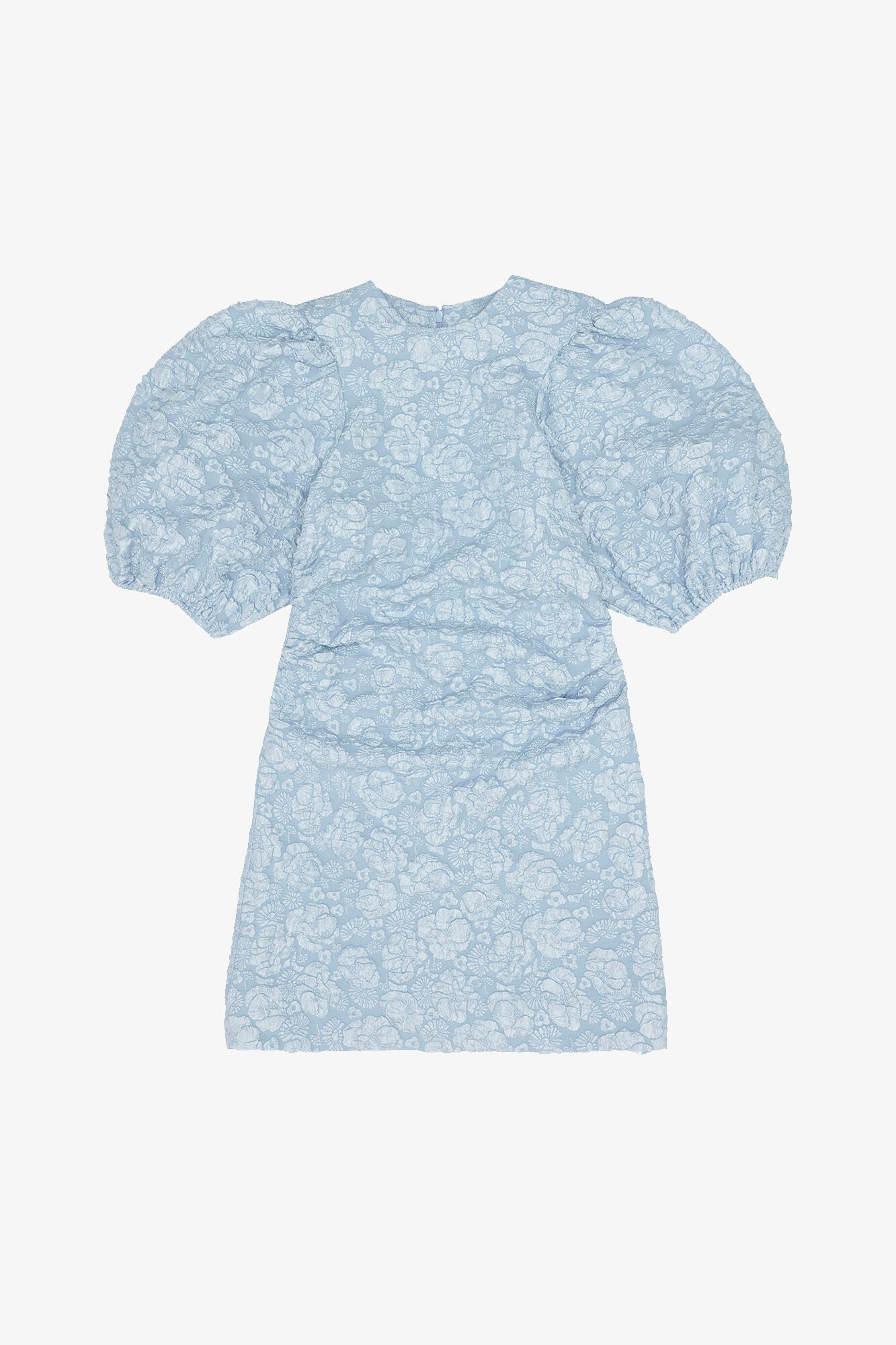 Mini-Kleid aus Stretch-Jacquard mit Puff&auml;rmeln, Recycled Polyester, in colour Sky Blue - 1 - GANNI
