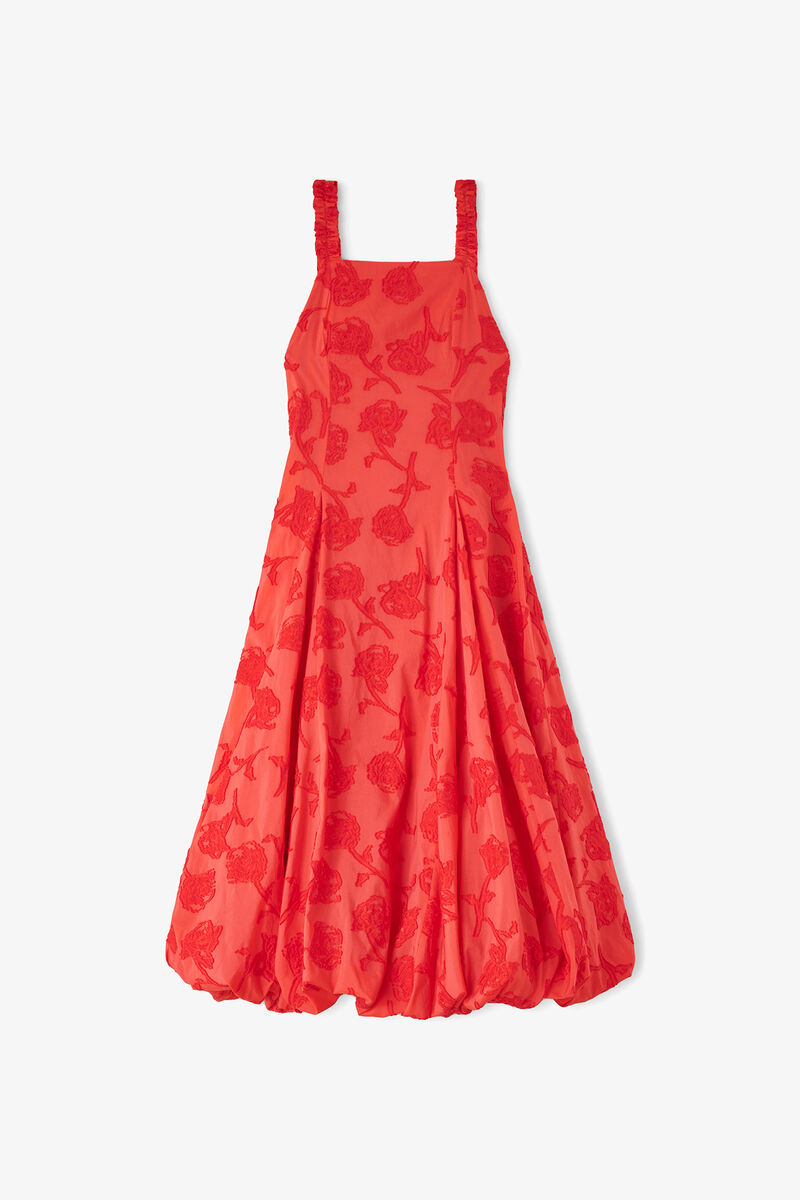 Dress in Red Fil Coupe, Recycled Cotton, in colour Fiery Red - 1 - GANNI