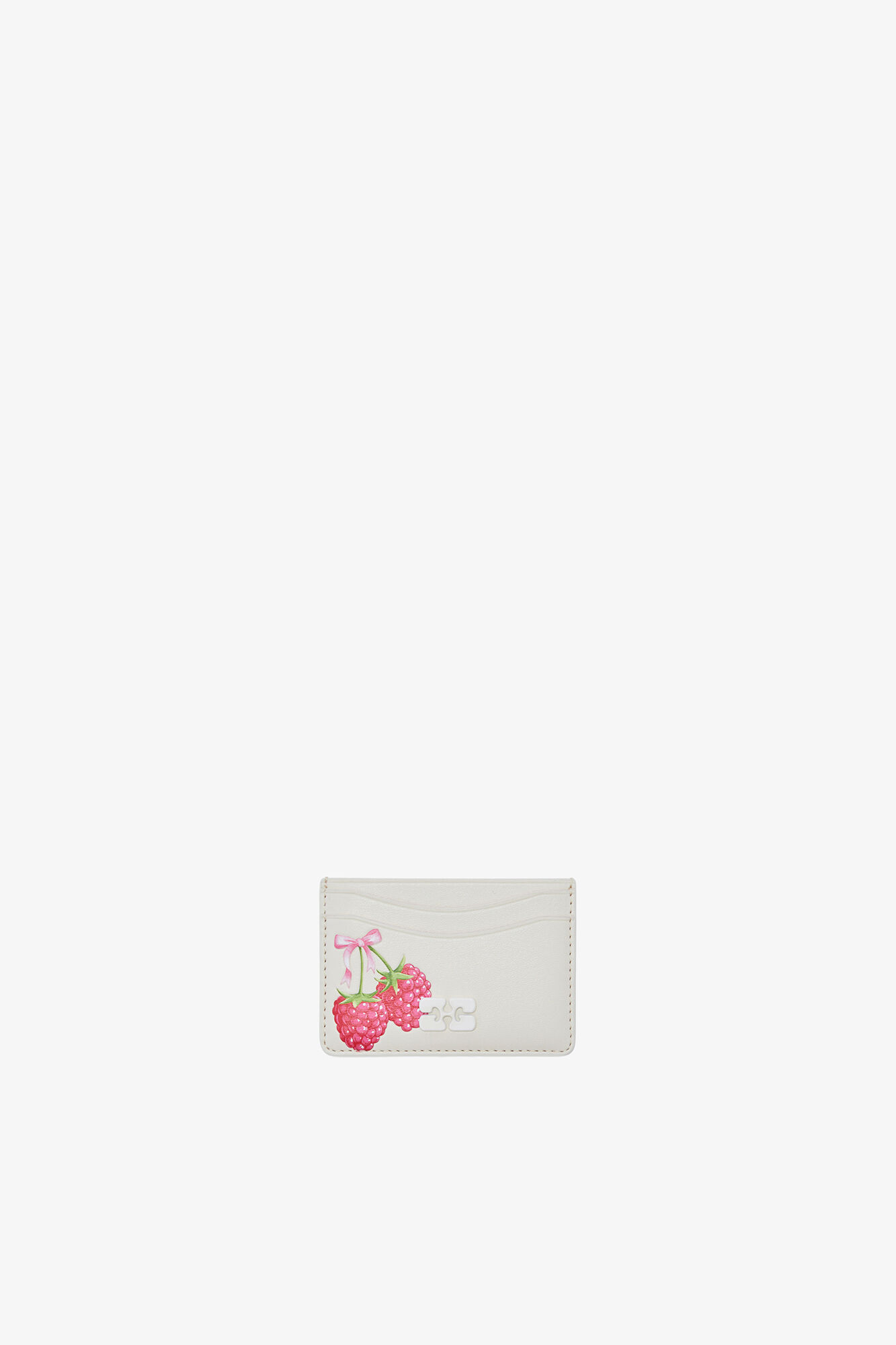 Bou Card Holder in White, Recycled Leather, in colour Egret - 1 - GANNI