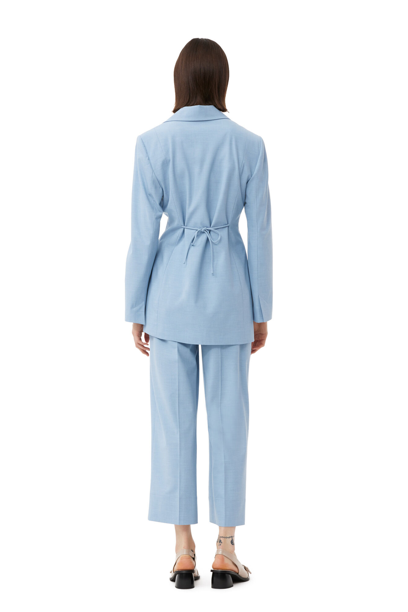 Blue Drapey Melange Cropped Bukser, Elastane, in colour Powder Blue - 2 - GANNI