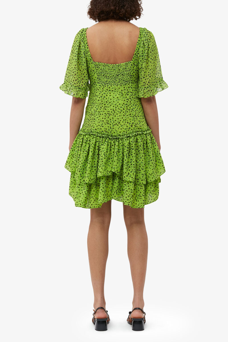 Chiffon Mini Dress, Recycled Polyester, in colour Tender Shoots - 2 - GANNI