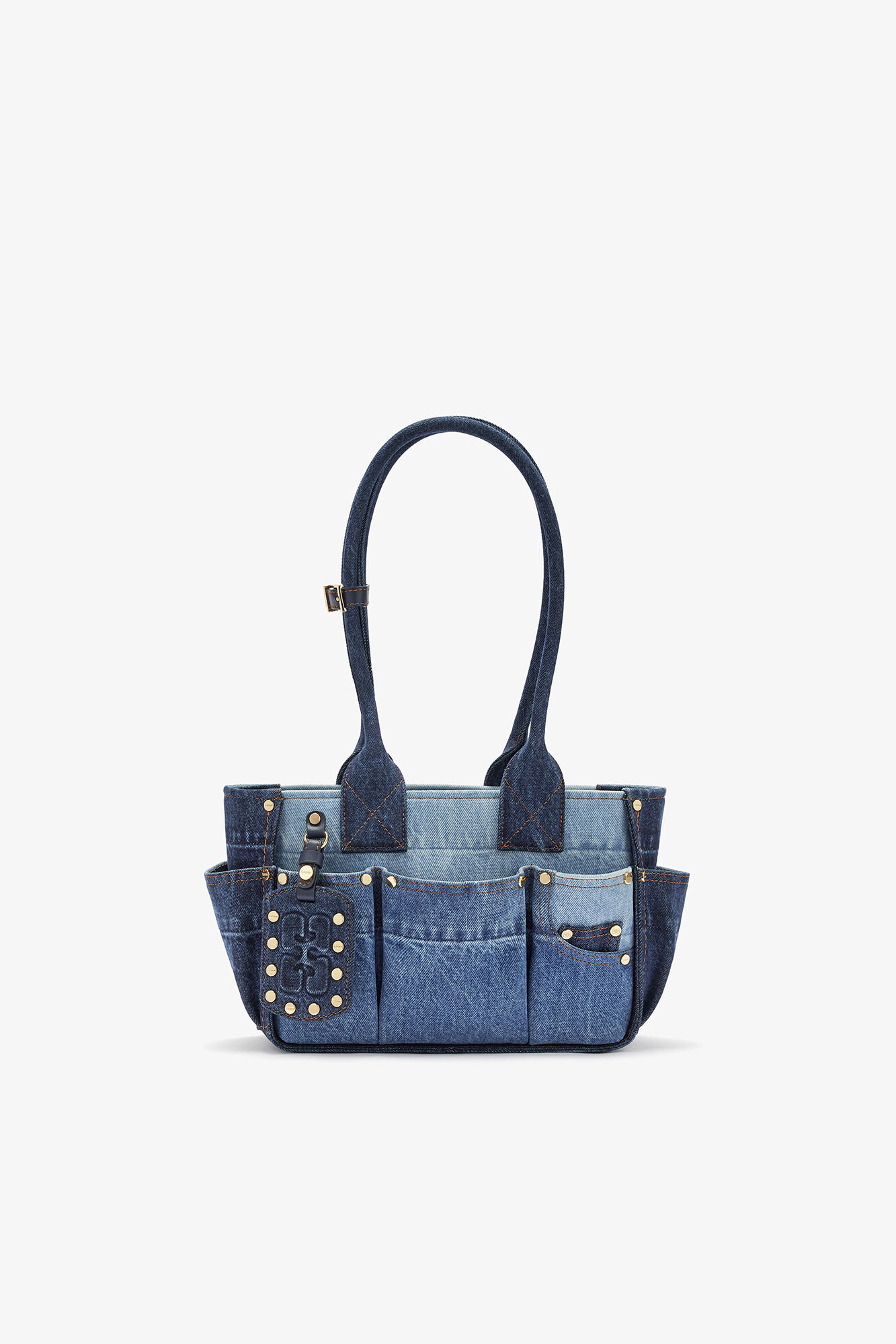 Small Posy Bag in Blue Denim, Organic Cotton, in colour Mid Blue Vintage - 1 - GANNI