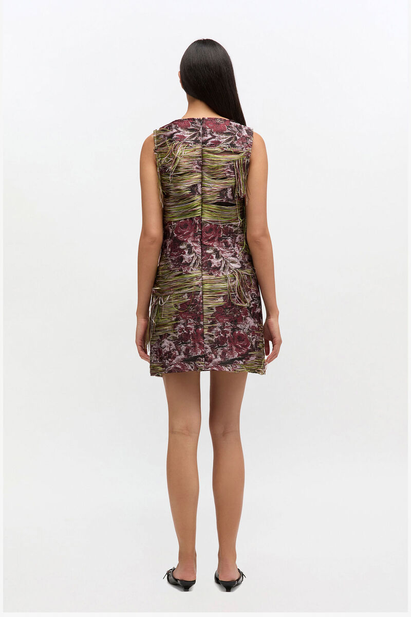 Tapestry Fringed Mini Dress, Polyester, in colour Tawny Port - 2 - GANNI