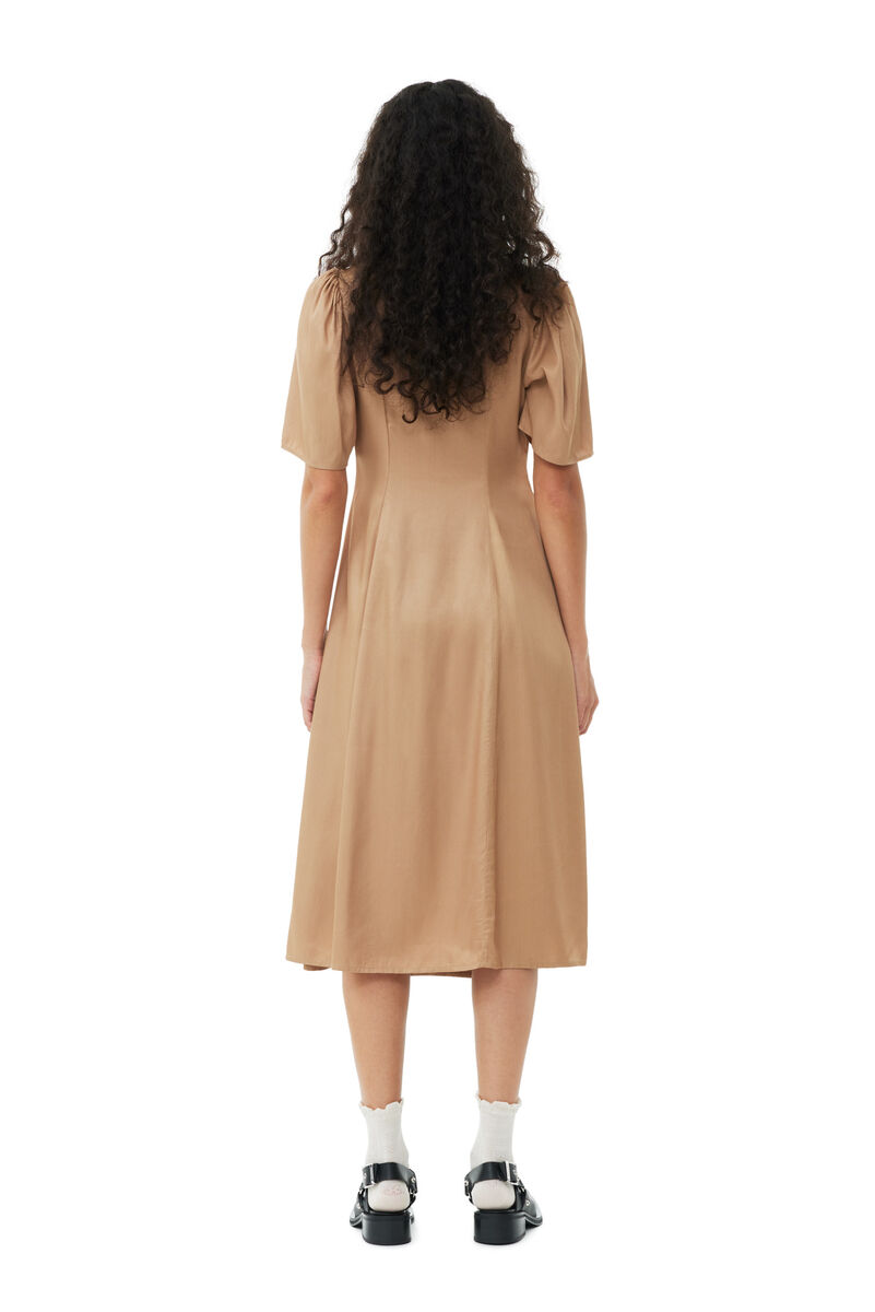 Brown Viscose Twill Wrap Midi-kjole, Ecovero Viscose, in colour Tiger's Eye - 4 - GANNI
