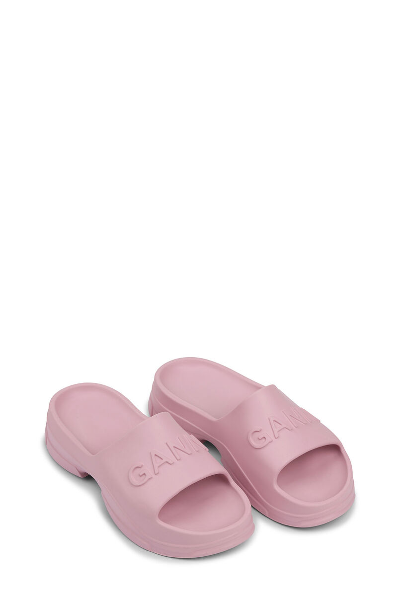 Light Pink Pool Slide Sandals, Acetate, in colour Chalk Pink - 2 - GANNI