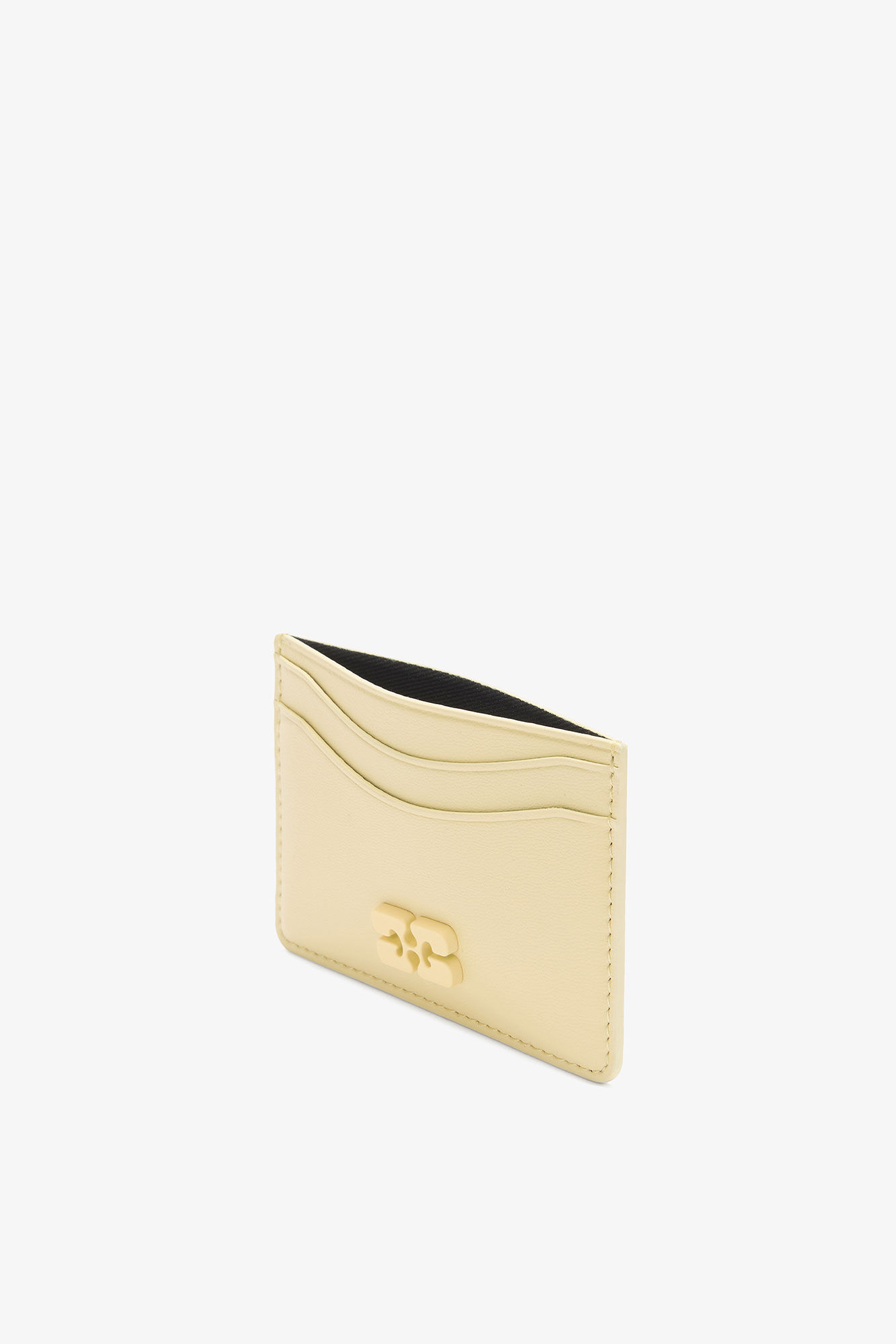 Bou Card Holder in Yellow, Recycled Leather, in colour Yellow Cream - 3 - GANNI