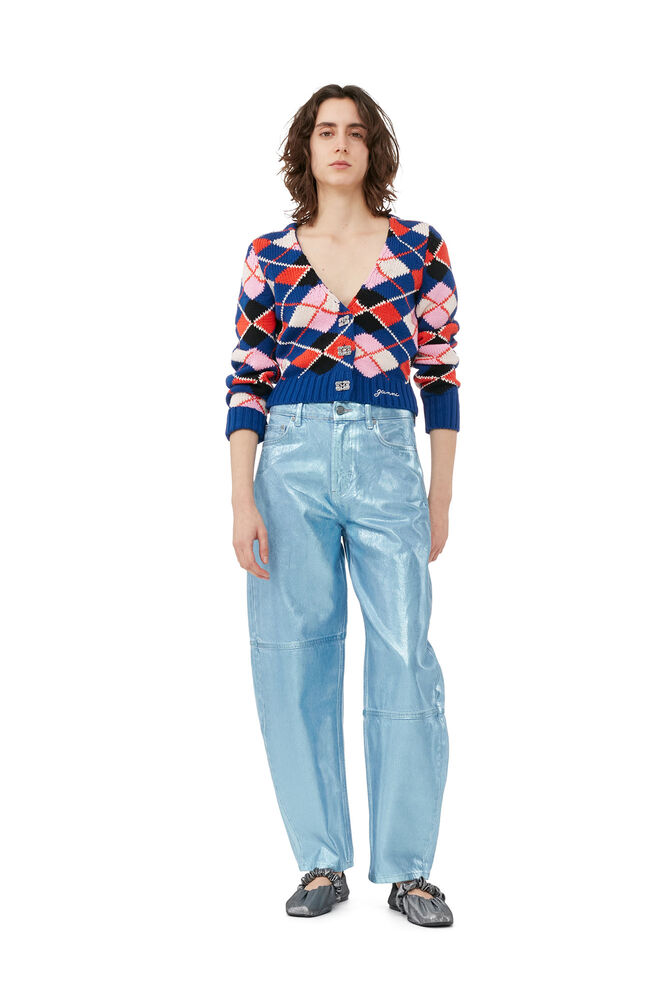 Graphic Cotton V-neck Cardigan, Sodalite Blue
