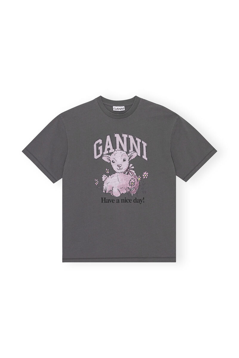 Future Grey Relaxed Lamb T-shirt, Organic Cotton, in colour Volcanic Ash - 1 - GANNI