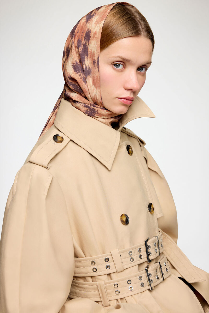 Wrap Scarf in Print, Recycled Polyester, in colour Burro - 1 - GANNI