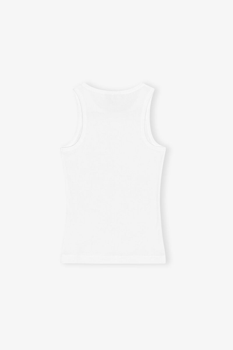 White Soft Cotton Rib Tank Top, Elastane, in colour Bright White - 2 - GANNI