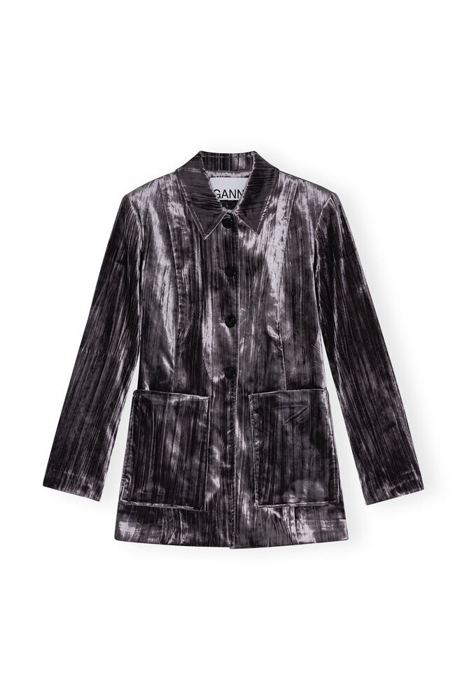 Grey Striped Velvet Blazer, Phantom