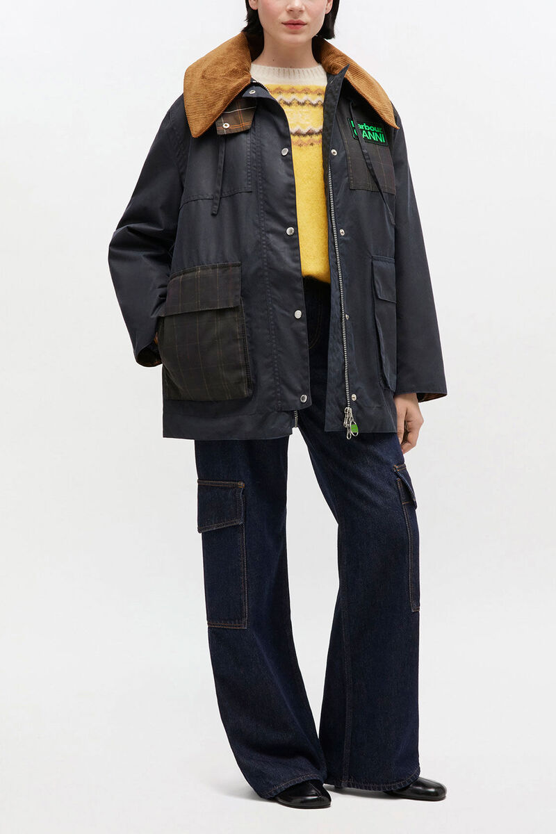 Waxed Jacket in Blue, Cotton, in colour Sky Captain - 1 - GANNI