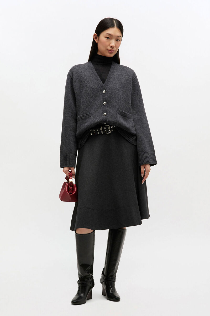 Wool Suiting Wrap Skirt, in colour Phantom - 1 - GANNI