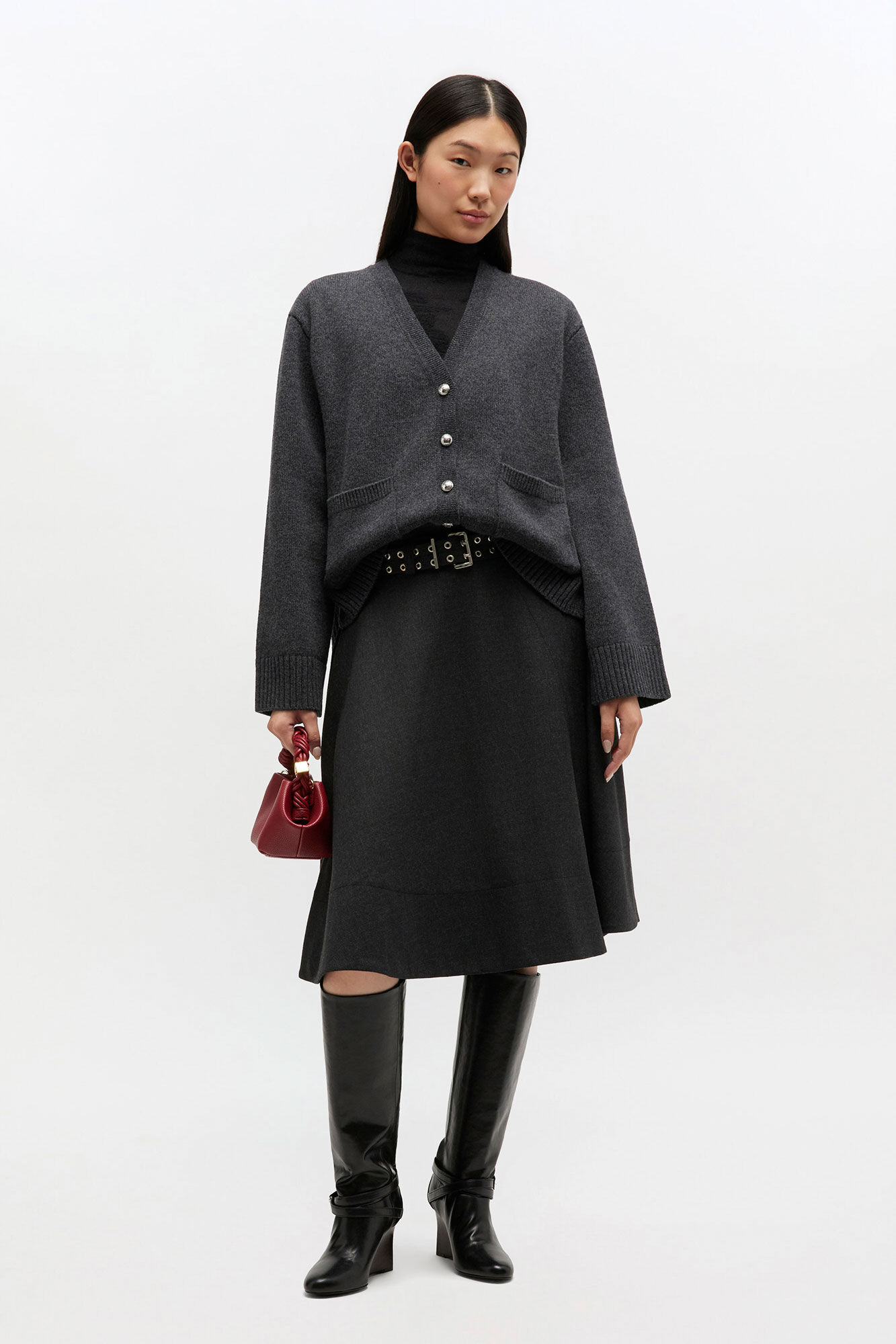 Wool Suiting Wrap Skirt, in colour Phantom - 1 - GANNI