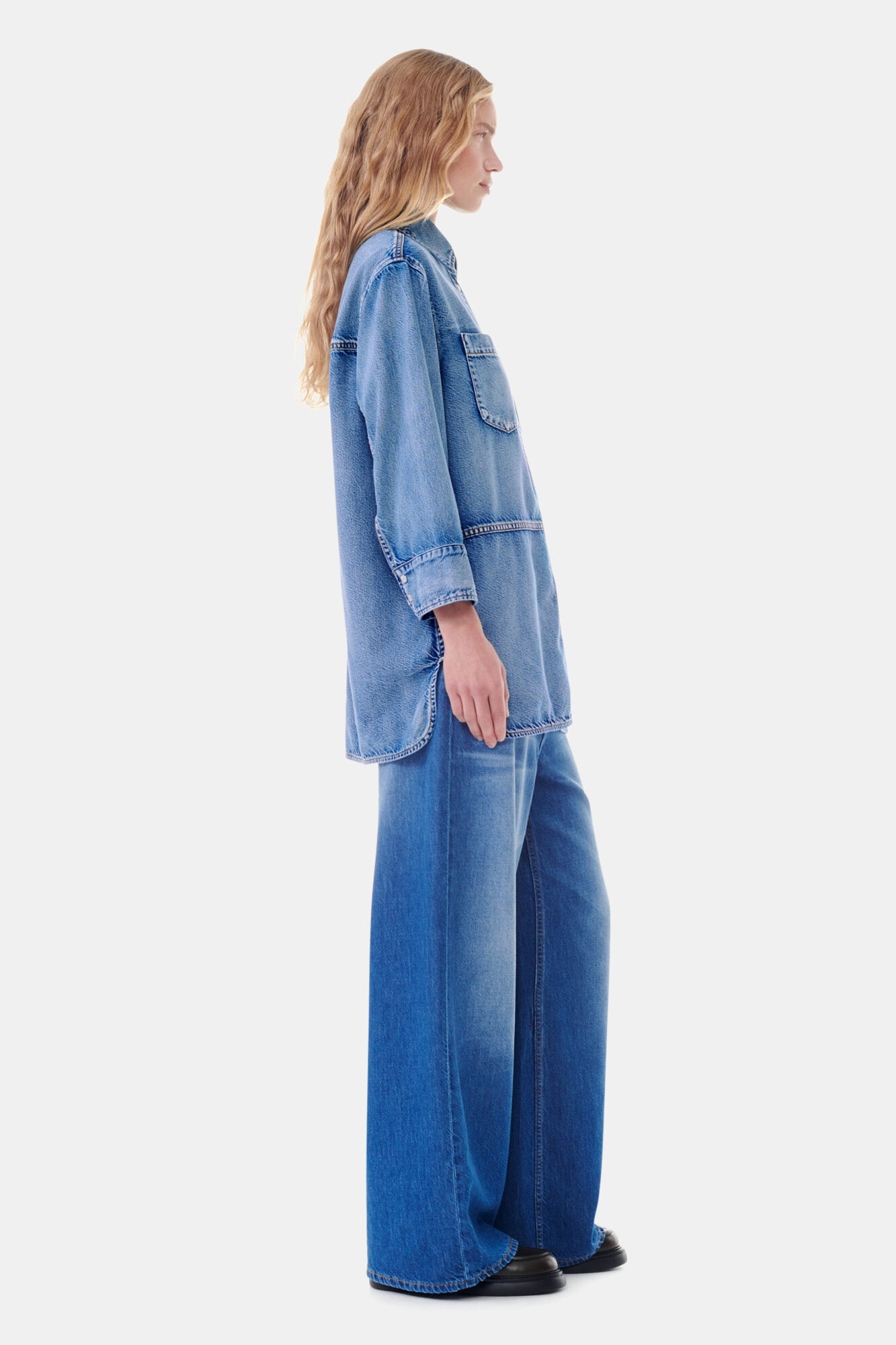 Mid Blue Vintage Blue Denim Oversized Shirt | GANNI US