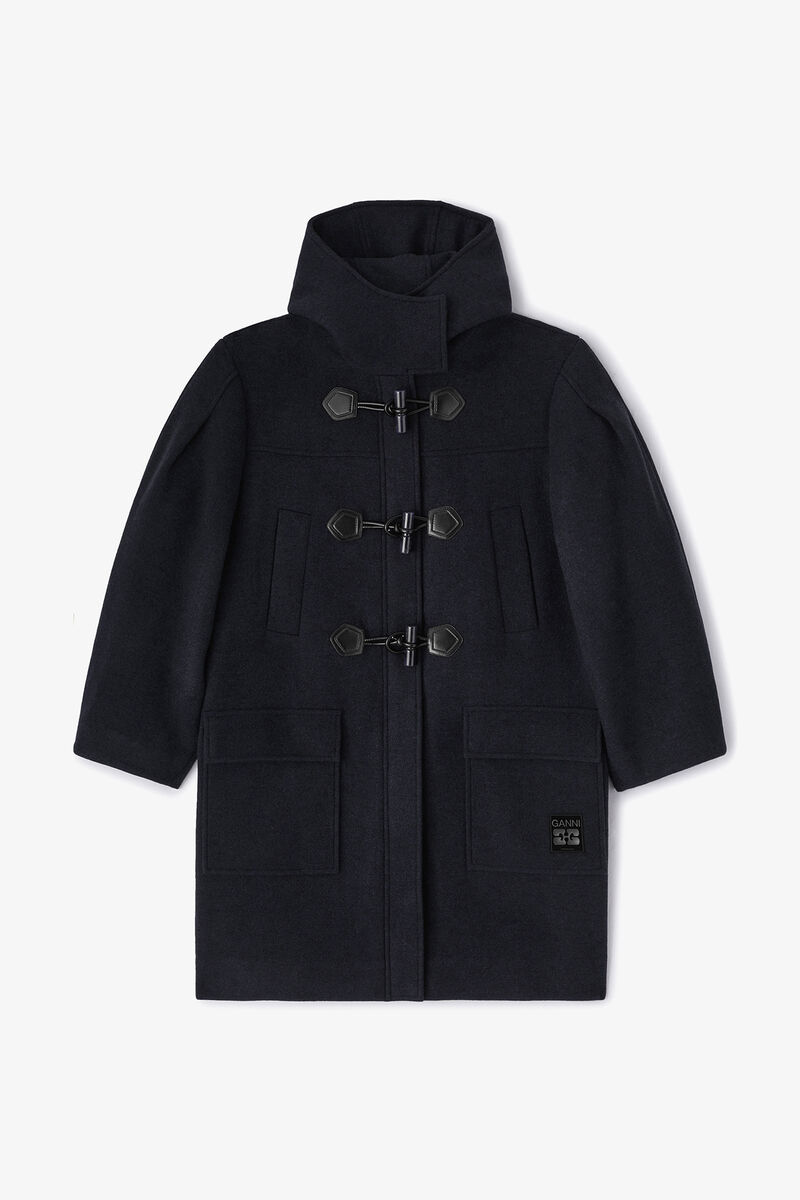Wool Duffle Coat, Wool, in colour Sky Captain - 1 - GANNI