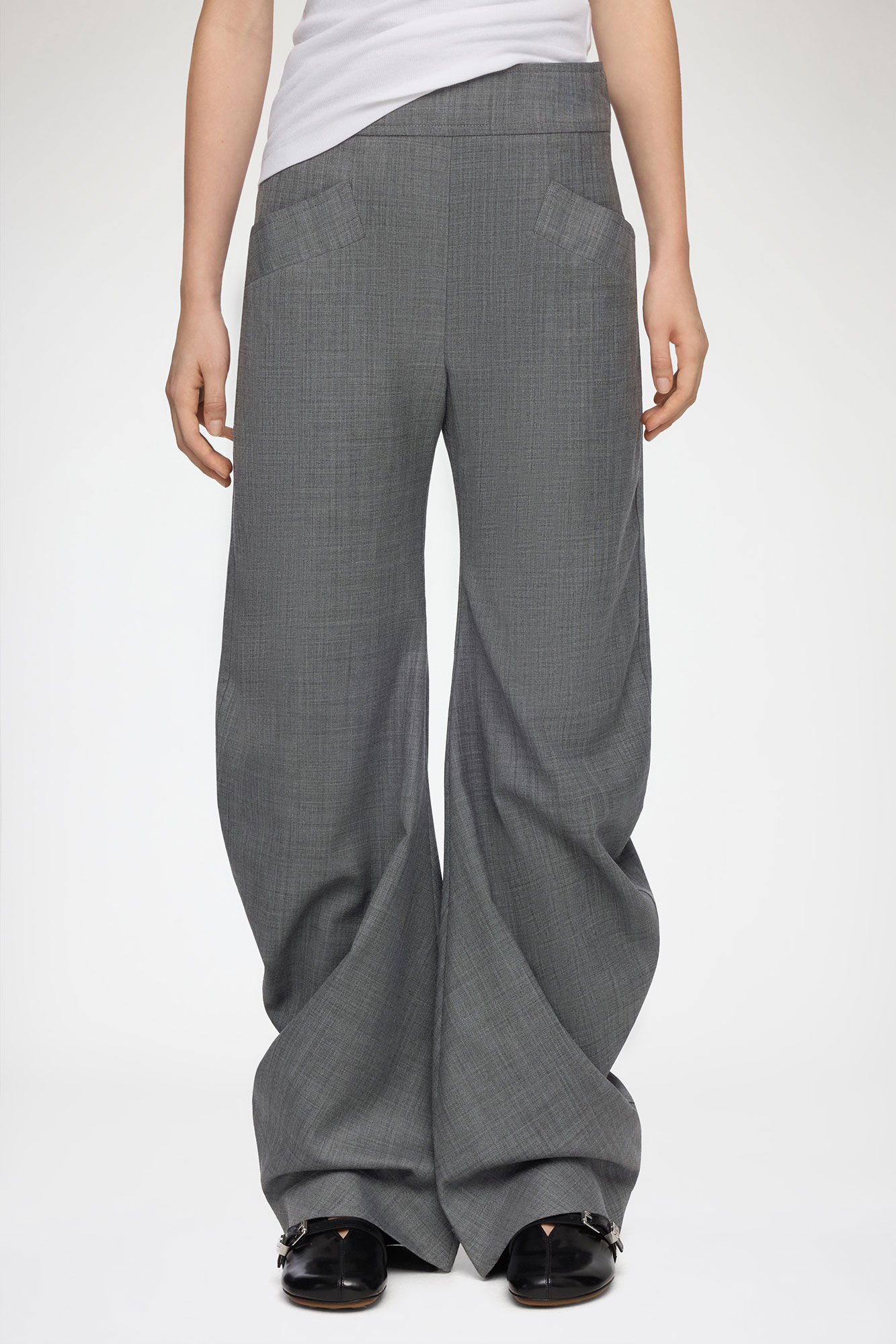 Pants in Grey Wool Melange, Wool, in colour Phantom - 2 - GANNI