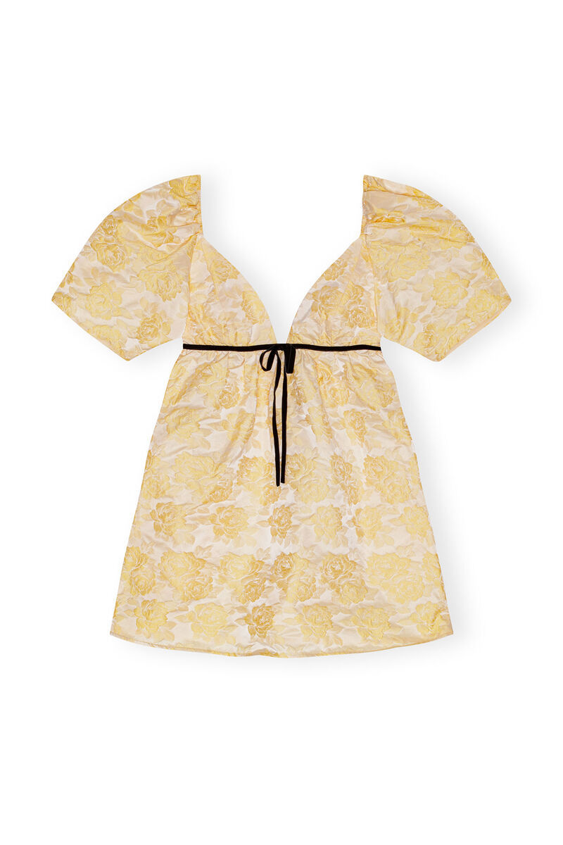 Yellow Botanical Jacquard Mini-kjole, Polyamide, in colour Flan - 1 - GANNI
