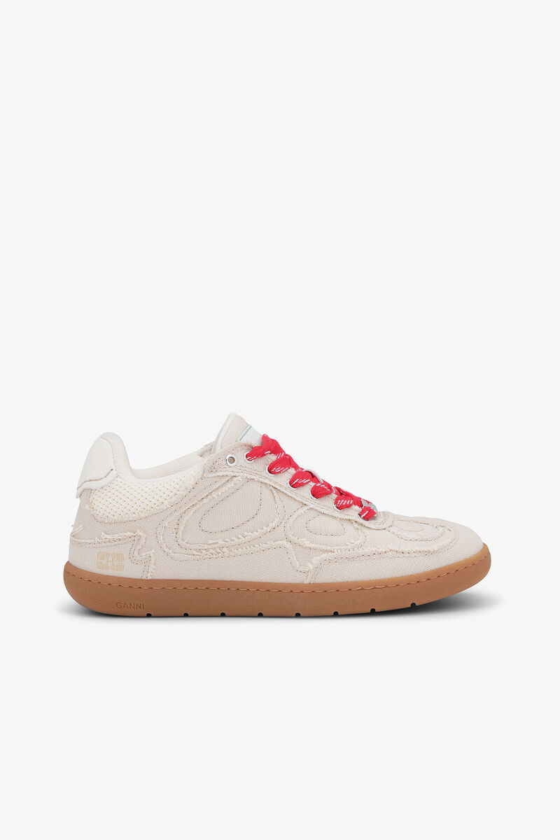 08 Canvas Raw Edge Sneakers, Recycled Polyester, in colour Parchement - 1 - GANNI