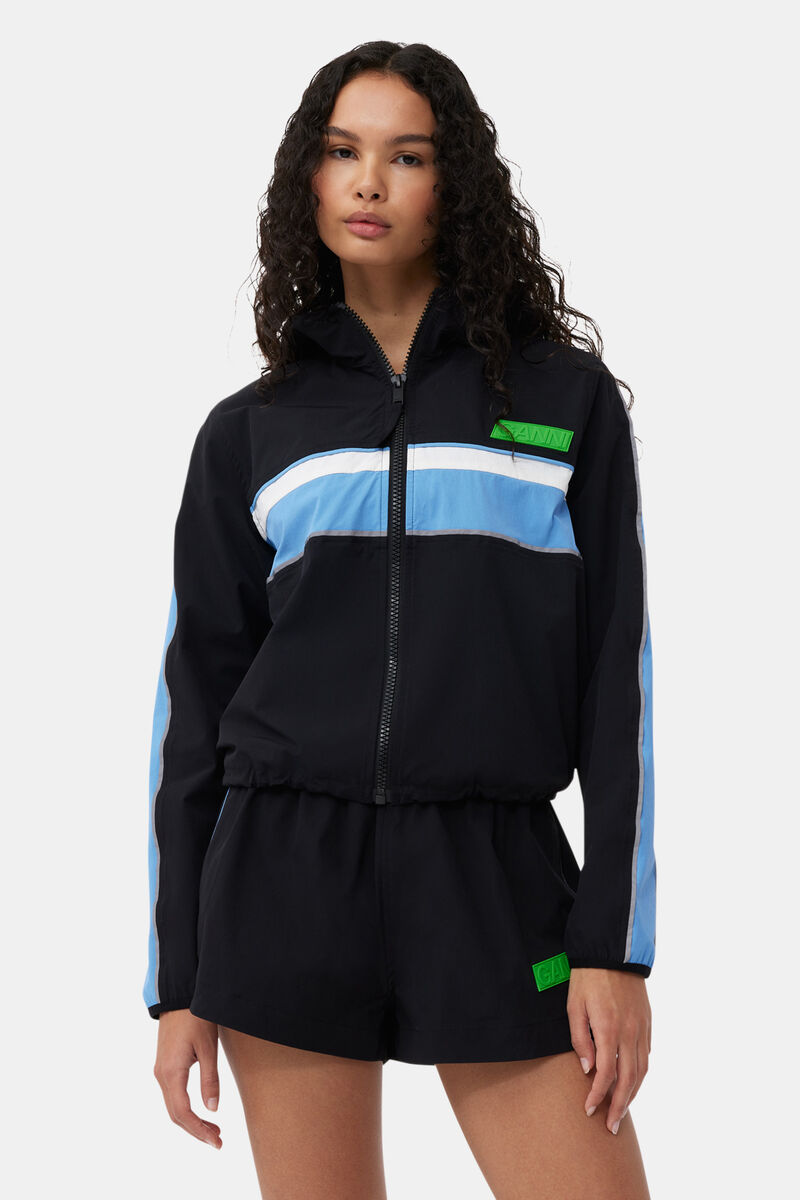 Stretch Shell Tracksuit Jakke, Recycled Nylon, in colour Black - 1 - GANNI