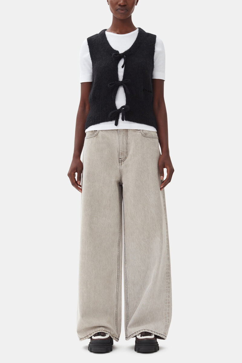 D&eacute;bardeur noir avec lien &agrave; nouer, Mohair, in colour Black - 3 - GANNI