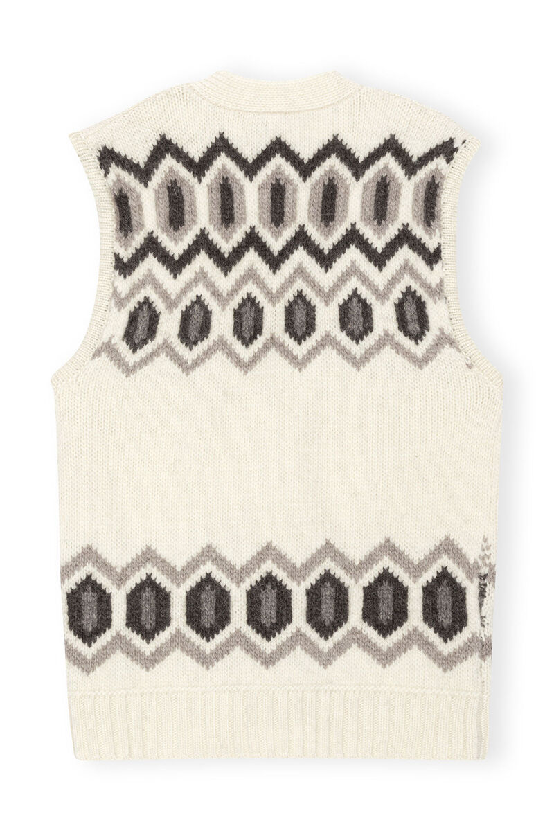 White Oversized Chunky Wool Vest, Organic Wool, in colour Egret - 2 - GANNI