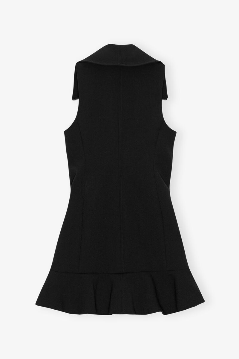 Black Bonded Crepe Mini Dress, Recycled Polyester, in colour Black - 2 - GANNI