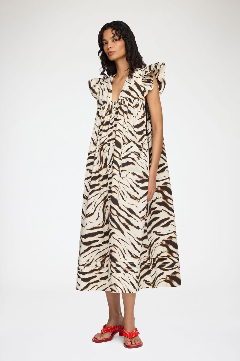 Dress in Printed Cotton, Organic Cotton, in colour Egret - 1 - GANNI