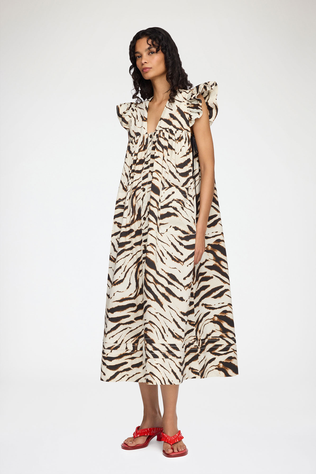 Dress in Printed Cotton, Organic Cotton, in colour Egret - 1 - GANNI