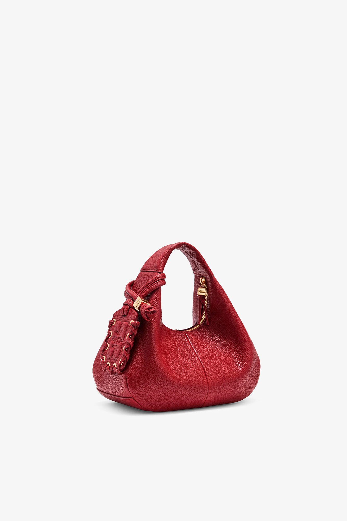 Grained Mini Hobo Bag, Recycled Polyester, in colour Red Dahlia - 2 - GANNI